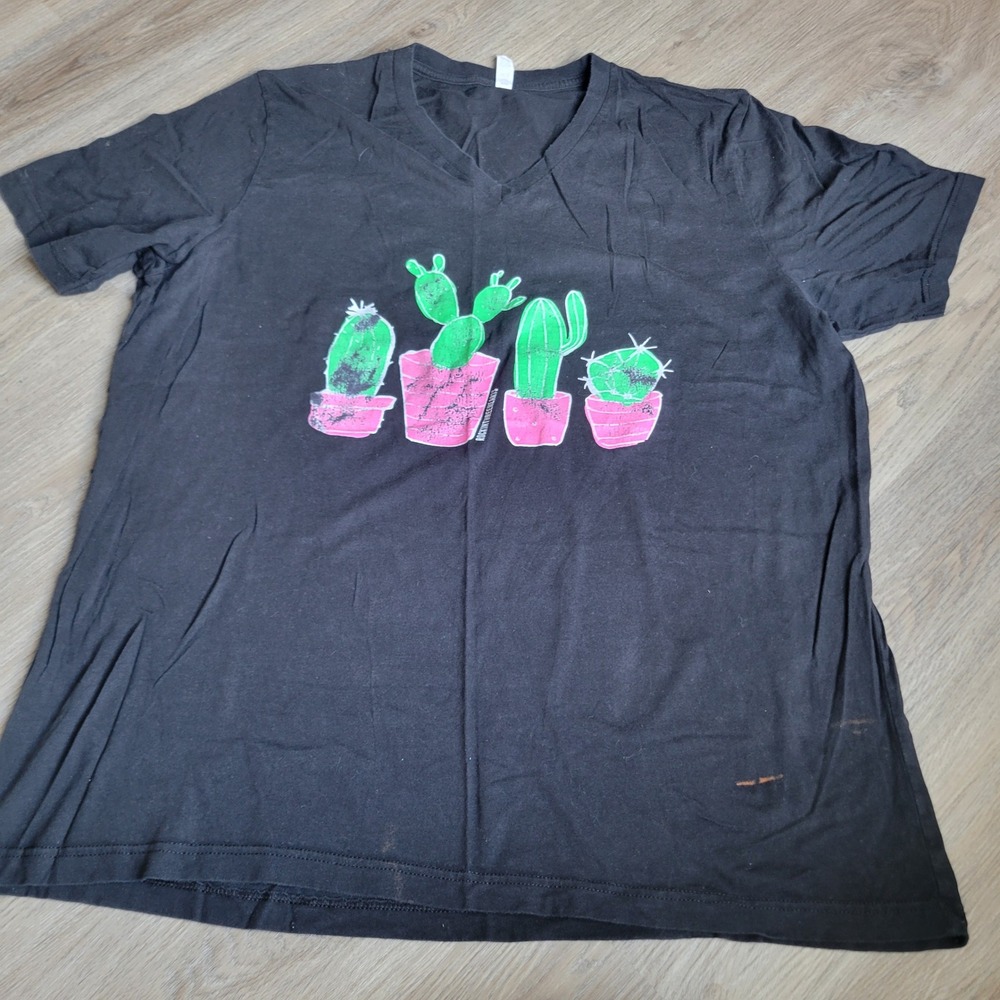 Bella Canvas Women T-Shirt 3XL Black Cotton Cactus Graphic Casual V-Neck Tee